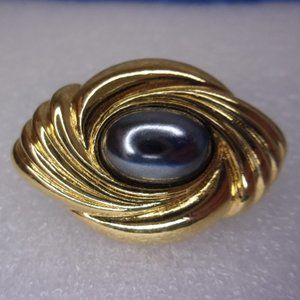 Avon Faux Hematite Gold Tone Swirl Pin Bead Clasp 1980s